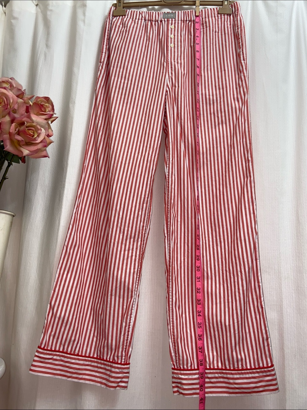 J.Crew Red and White Striped 100% Cotton PJ Style Pants - Picture 6 of 9